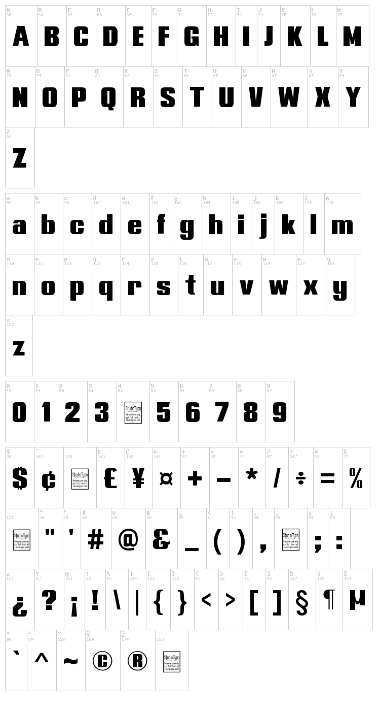 Typoline font map