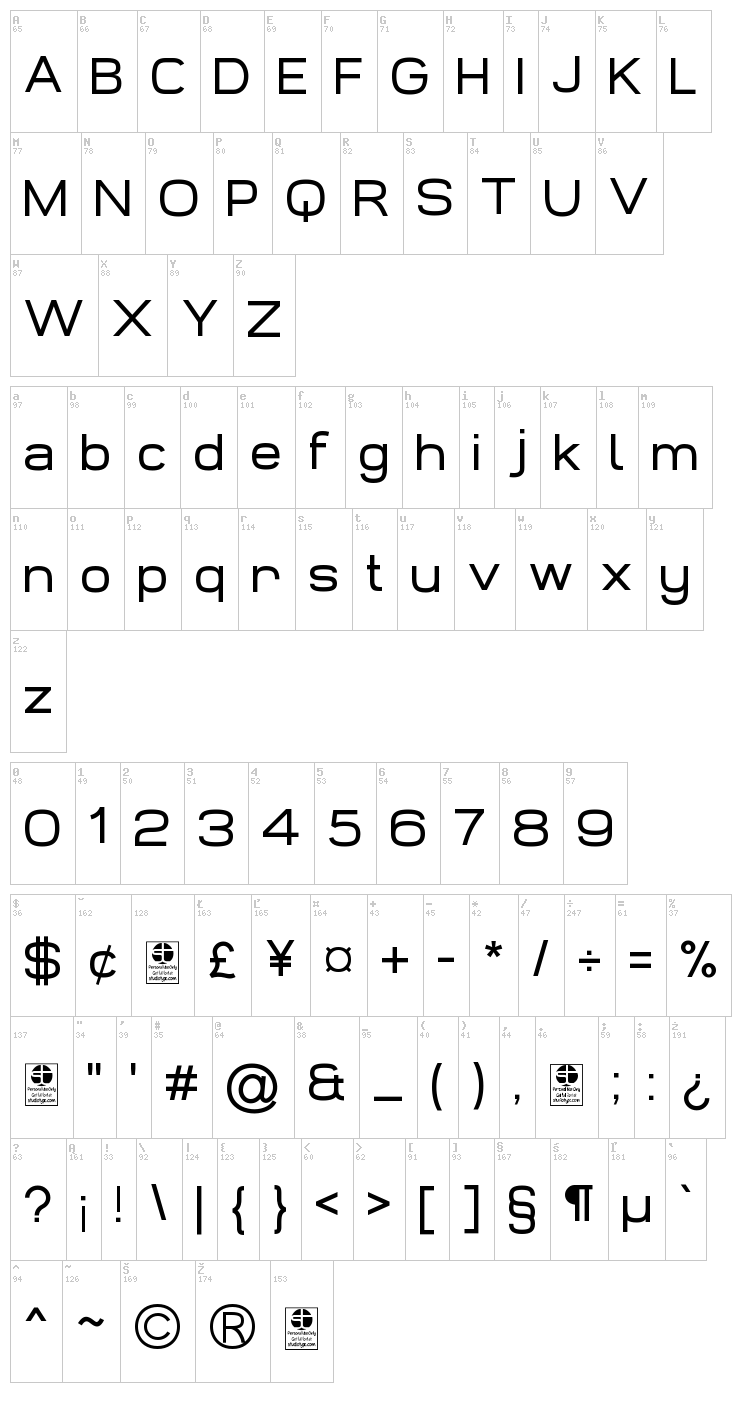 Widolte font map