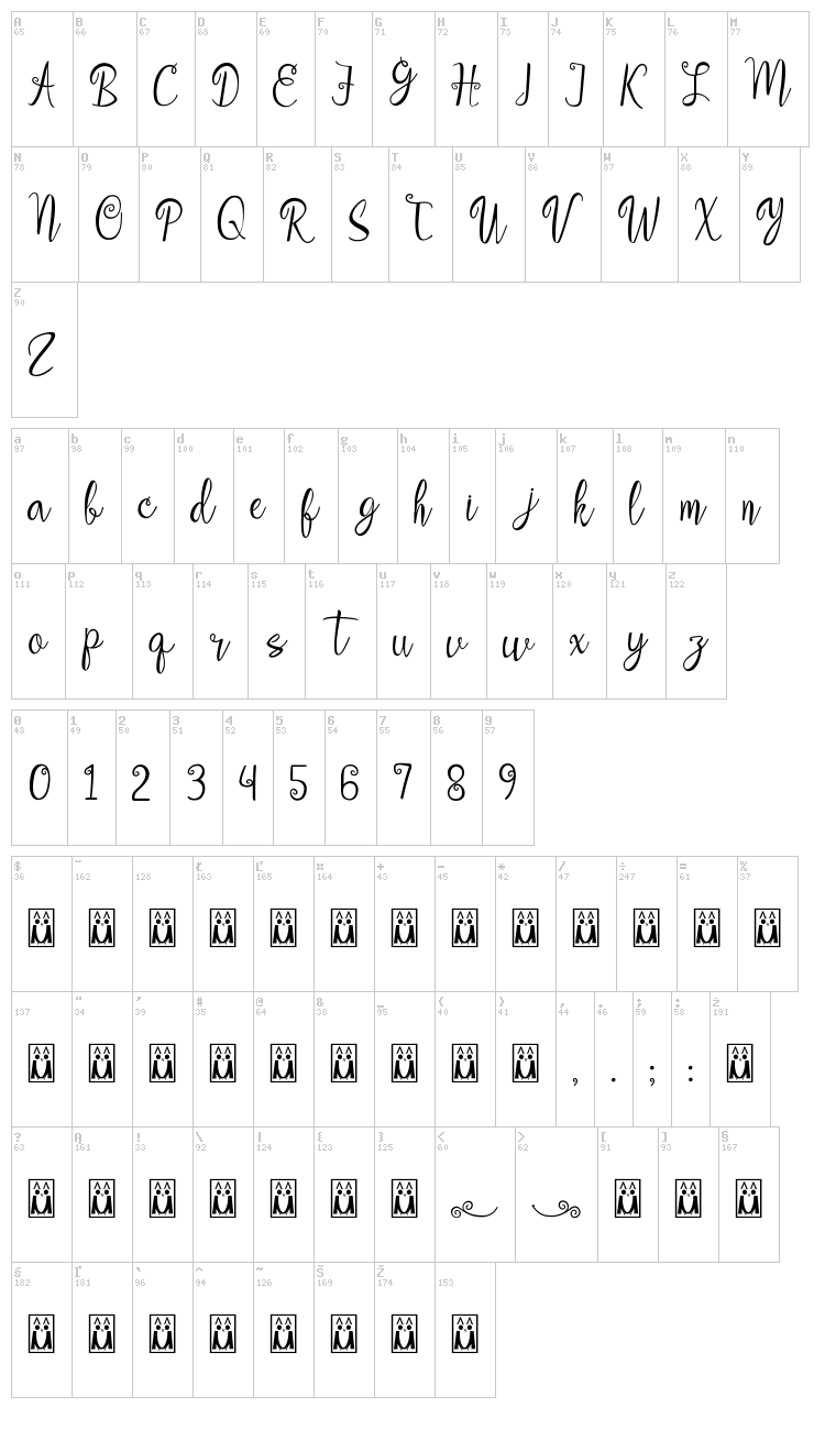 Aleidita font map