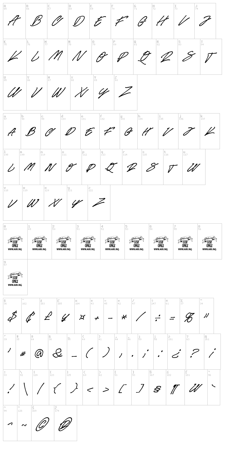 Race Fever Pen font map