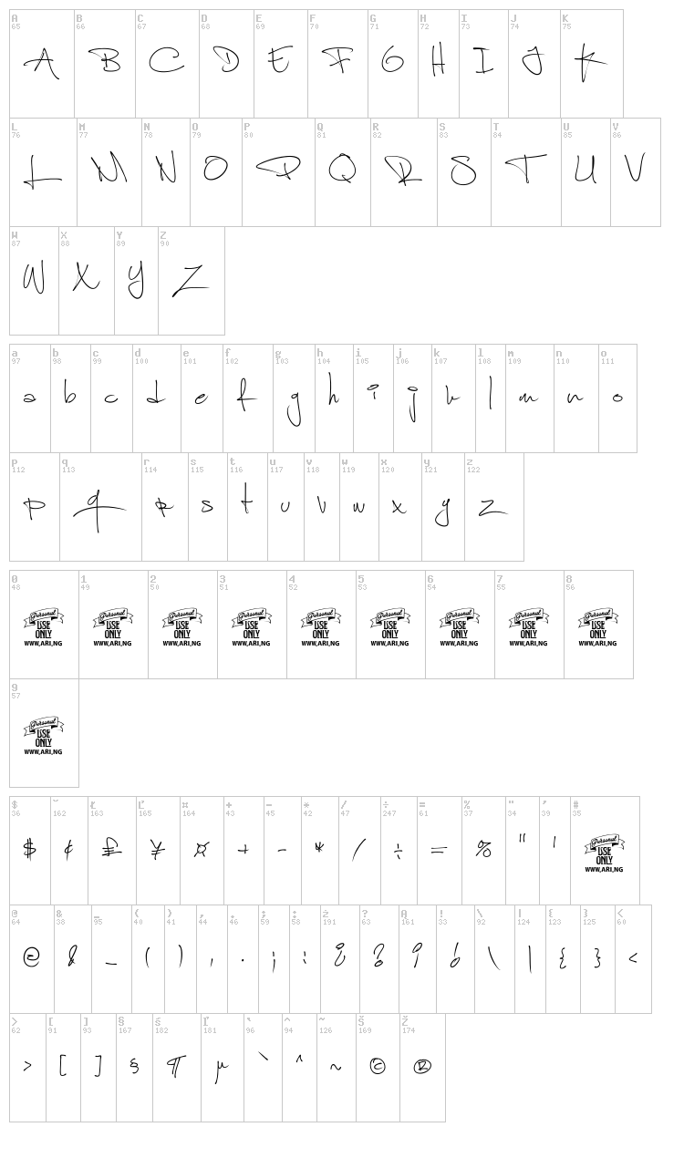 Shimes One font map