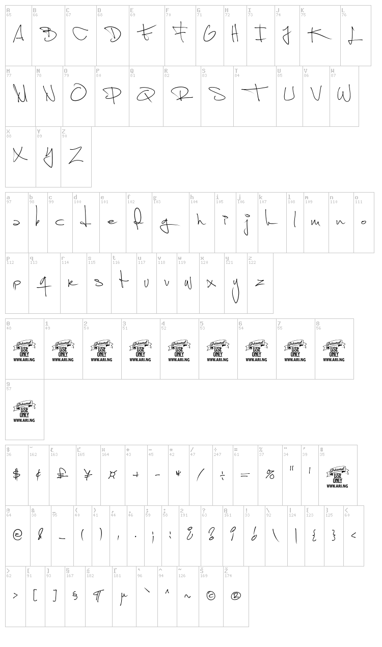 Shimes One font map