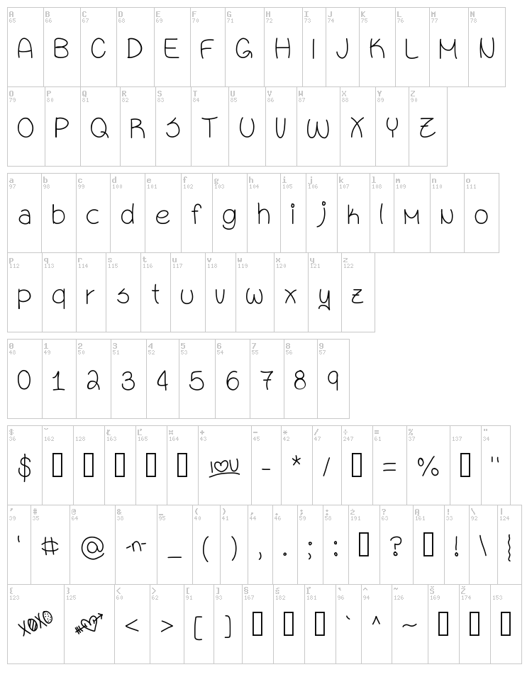 Sixteen font map
