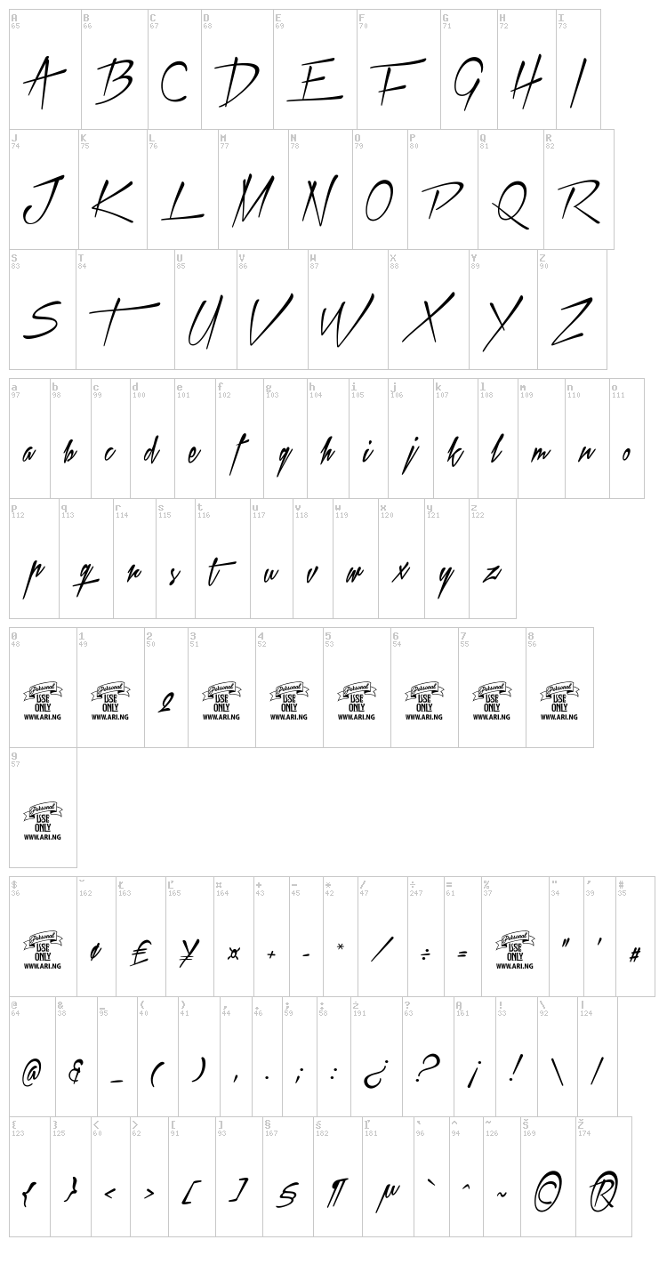Xtreem 2 font map