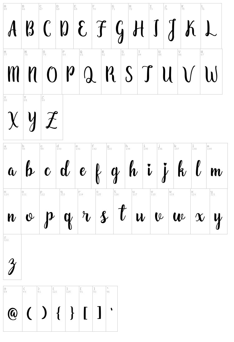 Zaheera font map