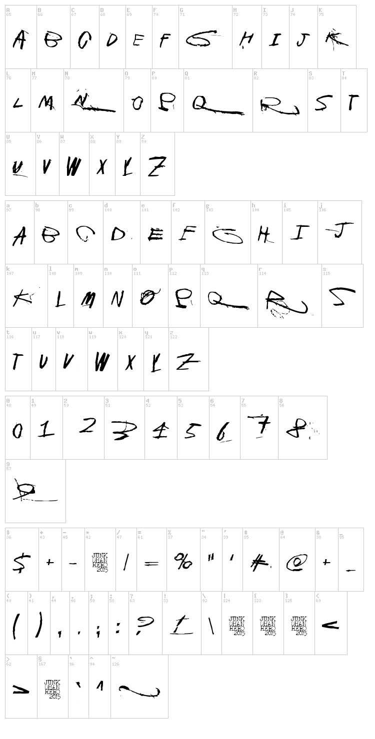 Galvanize Burn font map