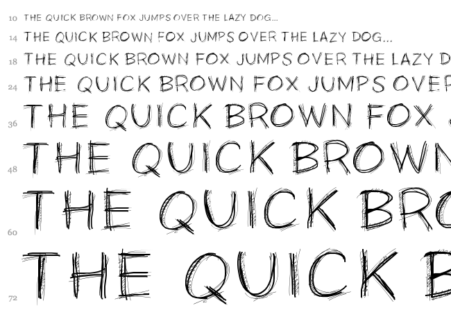 PW Scratchy font waterfall