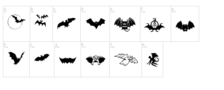 Bats Symbols font map