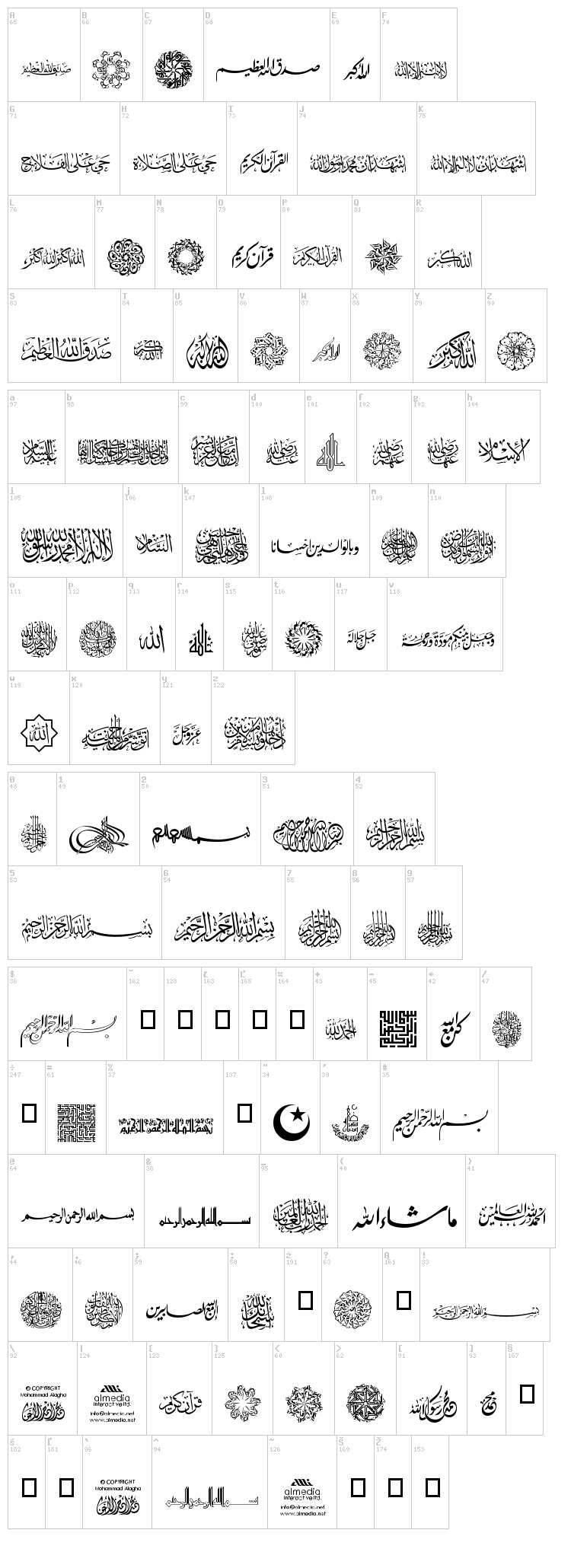 AGA Islamic Phrases font map