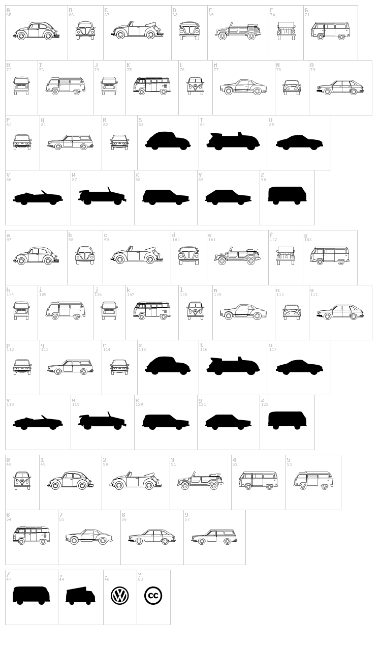 Volkswagen font map