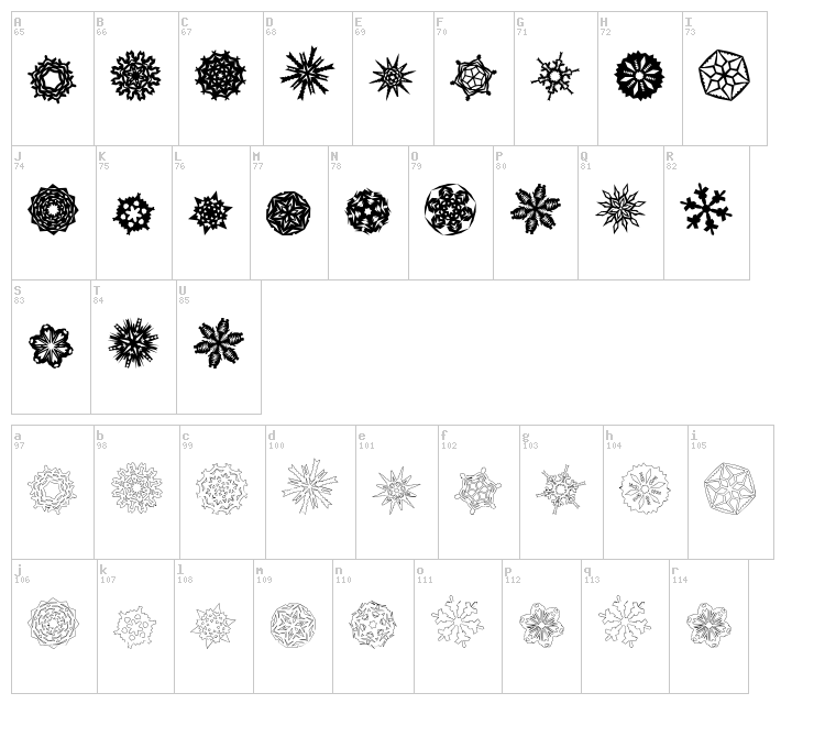Paper-Snowflakes font map
